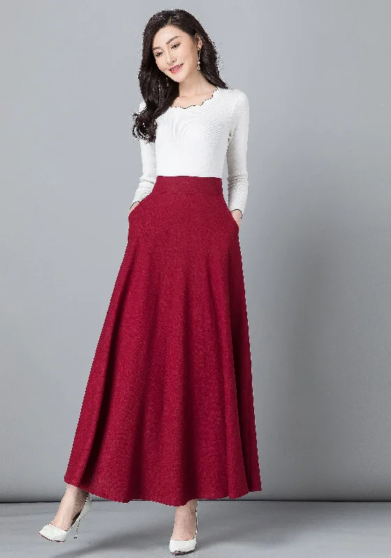 Red Elastic wasit A line Maxi skirt 2542