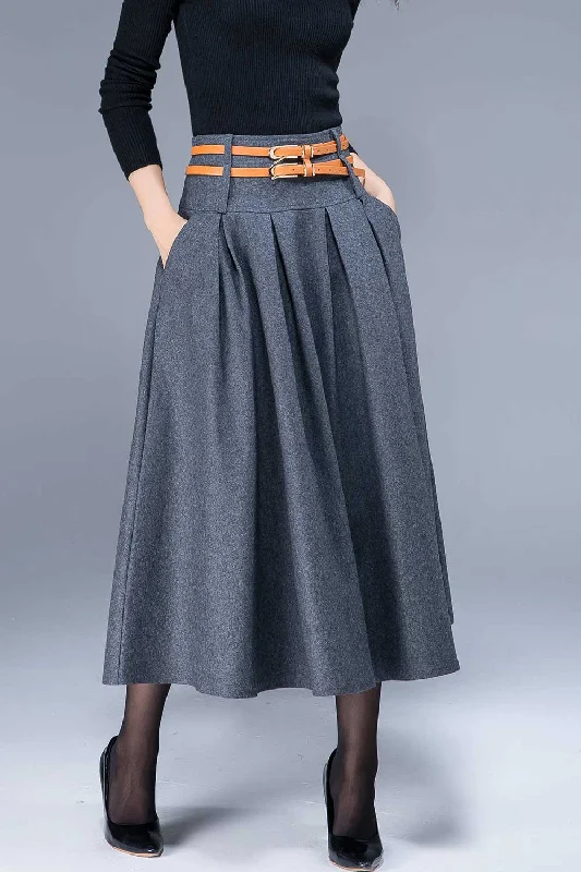 women's winter wool pleated skrit in Grey 1796#